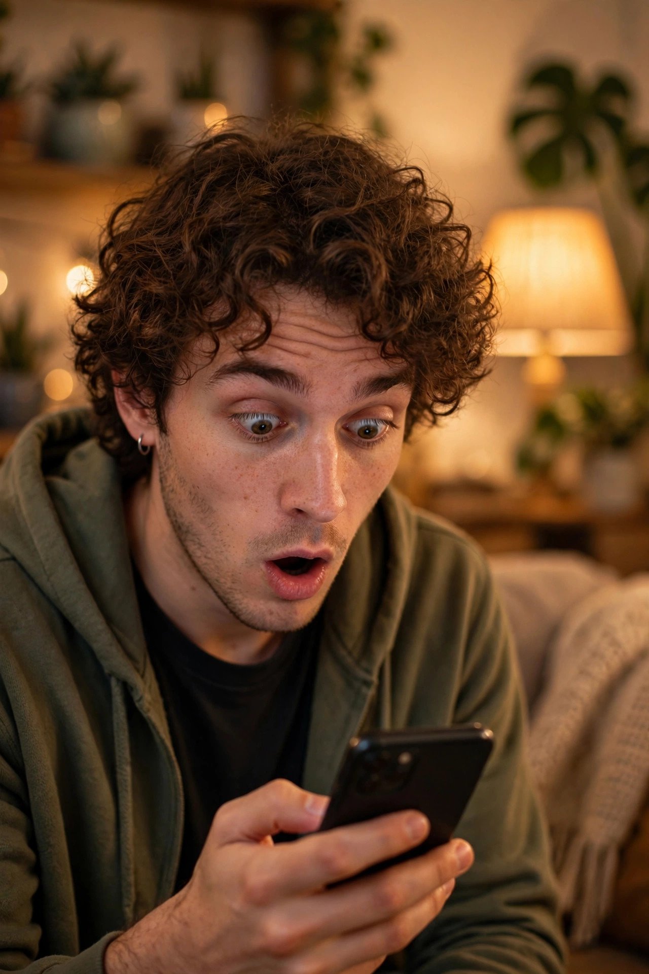 Person looking surprised at phone — how gyat is used