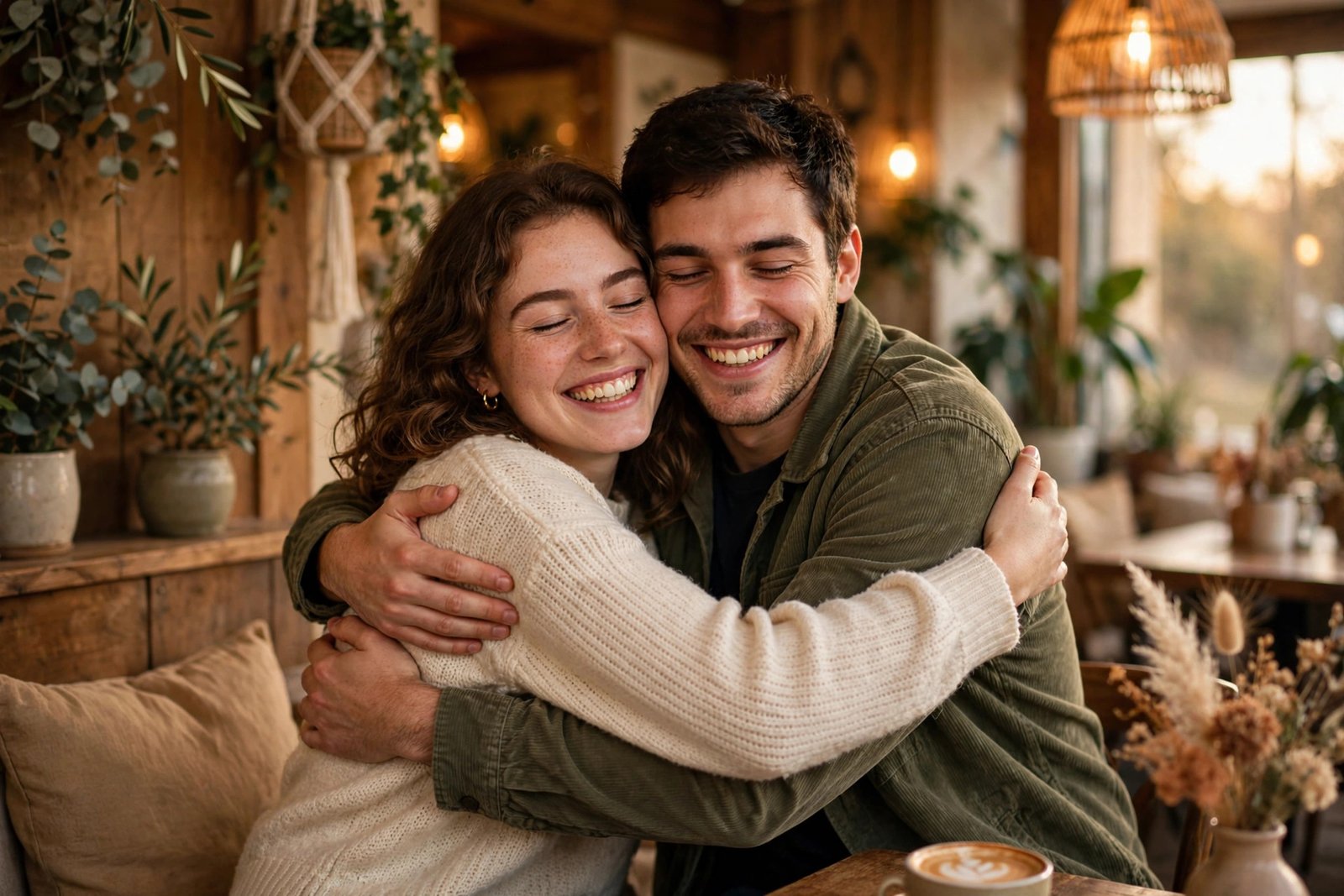 Two friends meeting in person — IRL meaning examples
